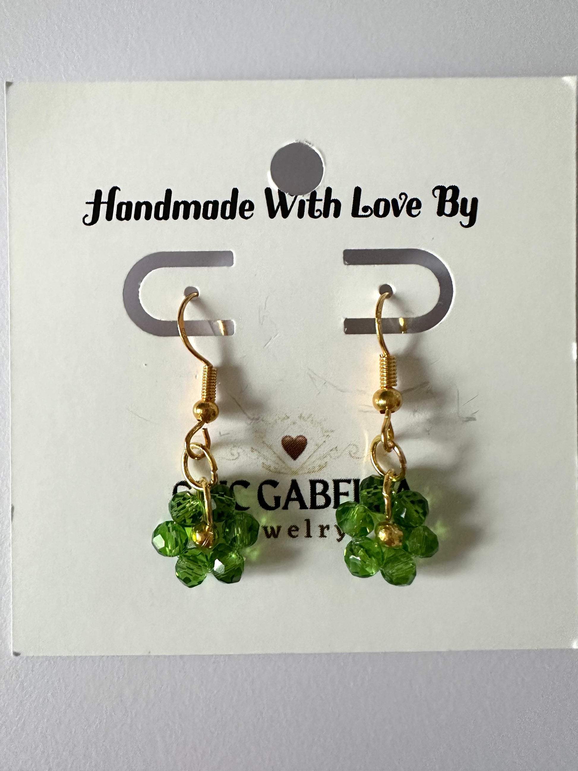 Handmade flower blossom earrings with faceted crystal beads and 18K gold-plated hooks