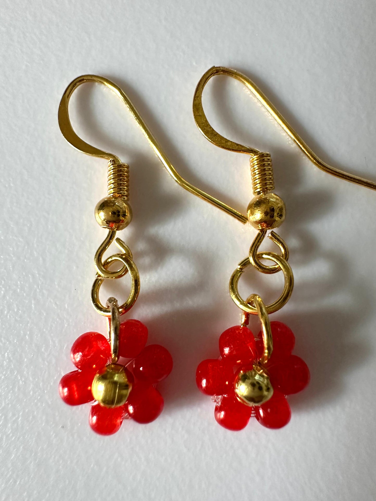Handmade flower blossom earrings with faceted crystal beads and 18K gold-plated hooks