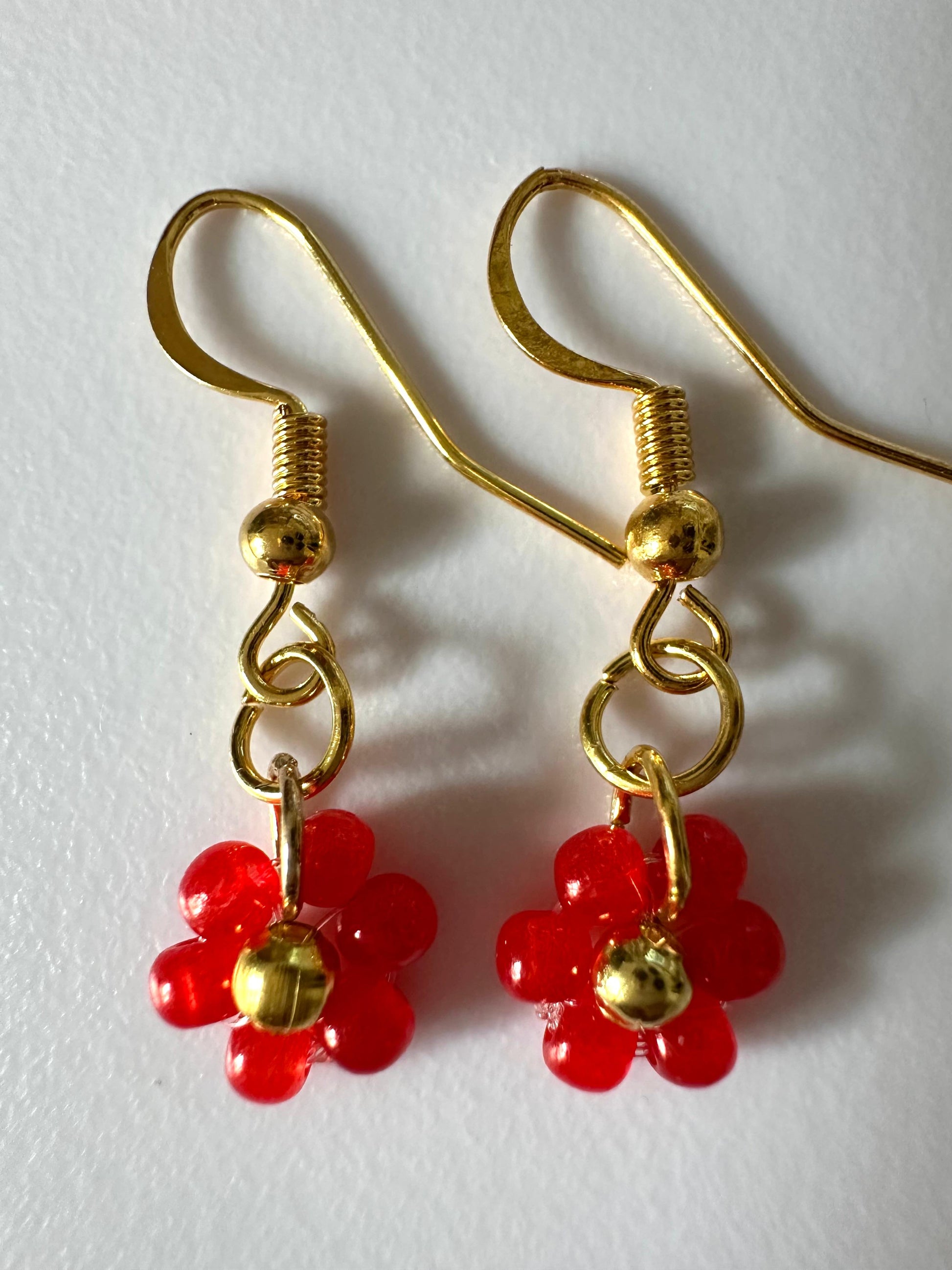Handmade flower blossom earrings with faceted crystal beads and 18K gold-plated hooks