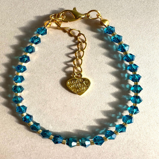 DARK TURQUOISE And GOLD GLASS Handmade Bracelet