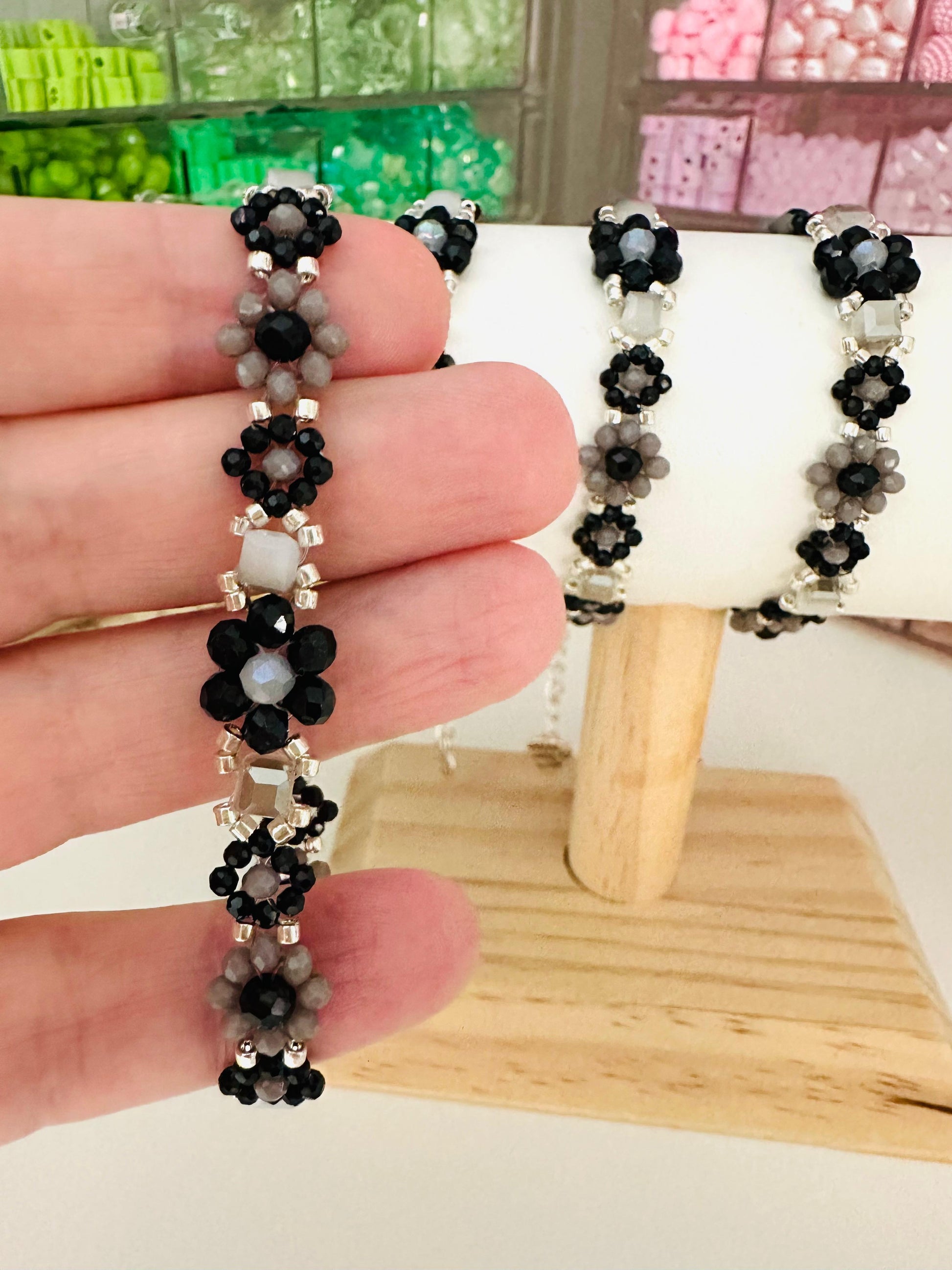 MIDNIGHT BLOSSOM Handmade Bracelet