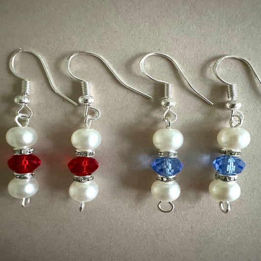 PEARL & CRYSTAL GLOW Silver Earrings - Red & Blue Options