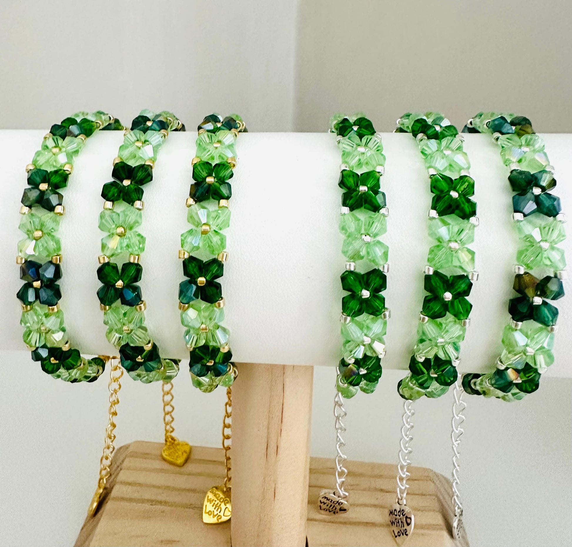 GREEN HARMONY Handmade Bracelet - Gold or Silver Options