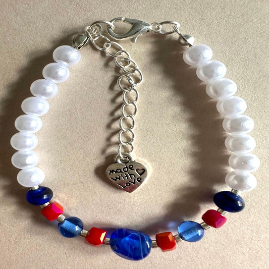 PEARL BLUE-RED LUXE Handmade Bracelet 