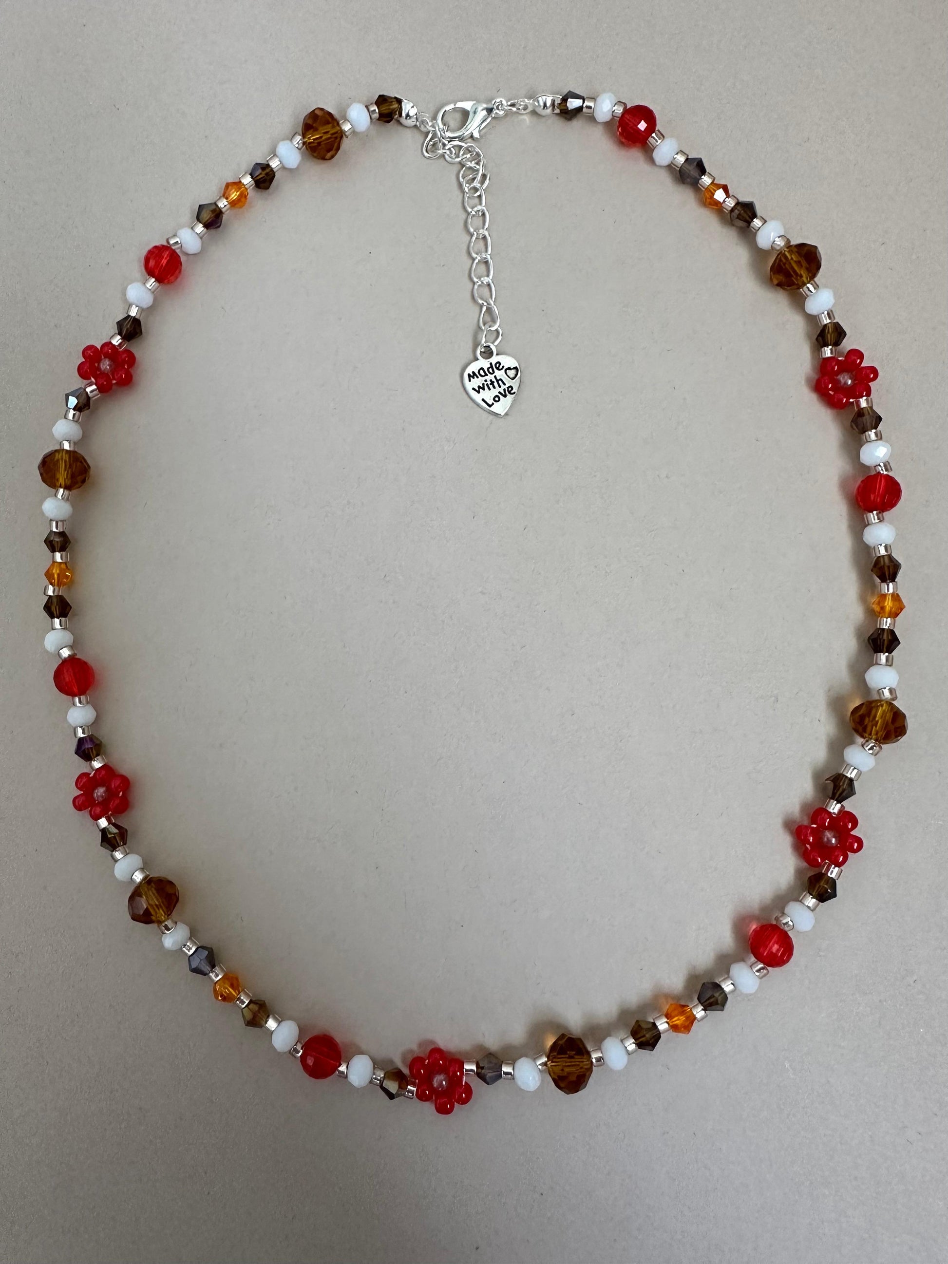 Handmade BRIGHT ESSENCE necklace with multicolored glass beads and floral design