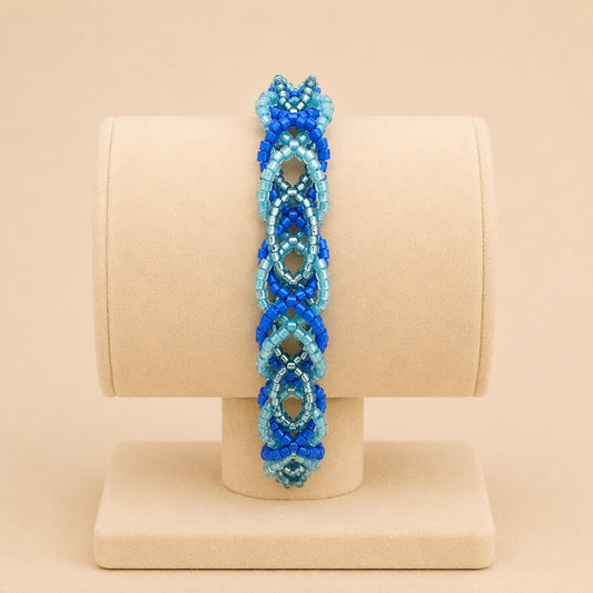 Handmade MARINE DREAM braided bracelet with blue and silver Miyuki beads and stainless steel clasp