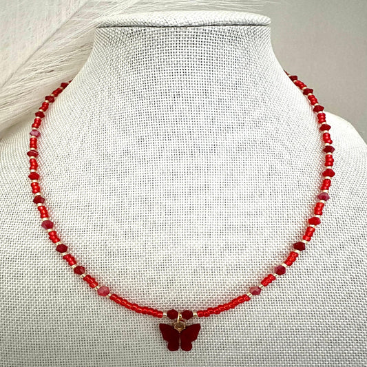 PASSION RED BUTTERFLY Handmade Necklace