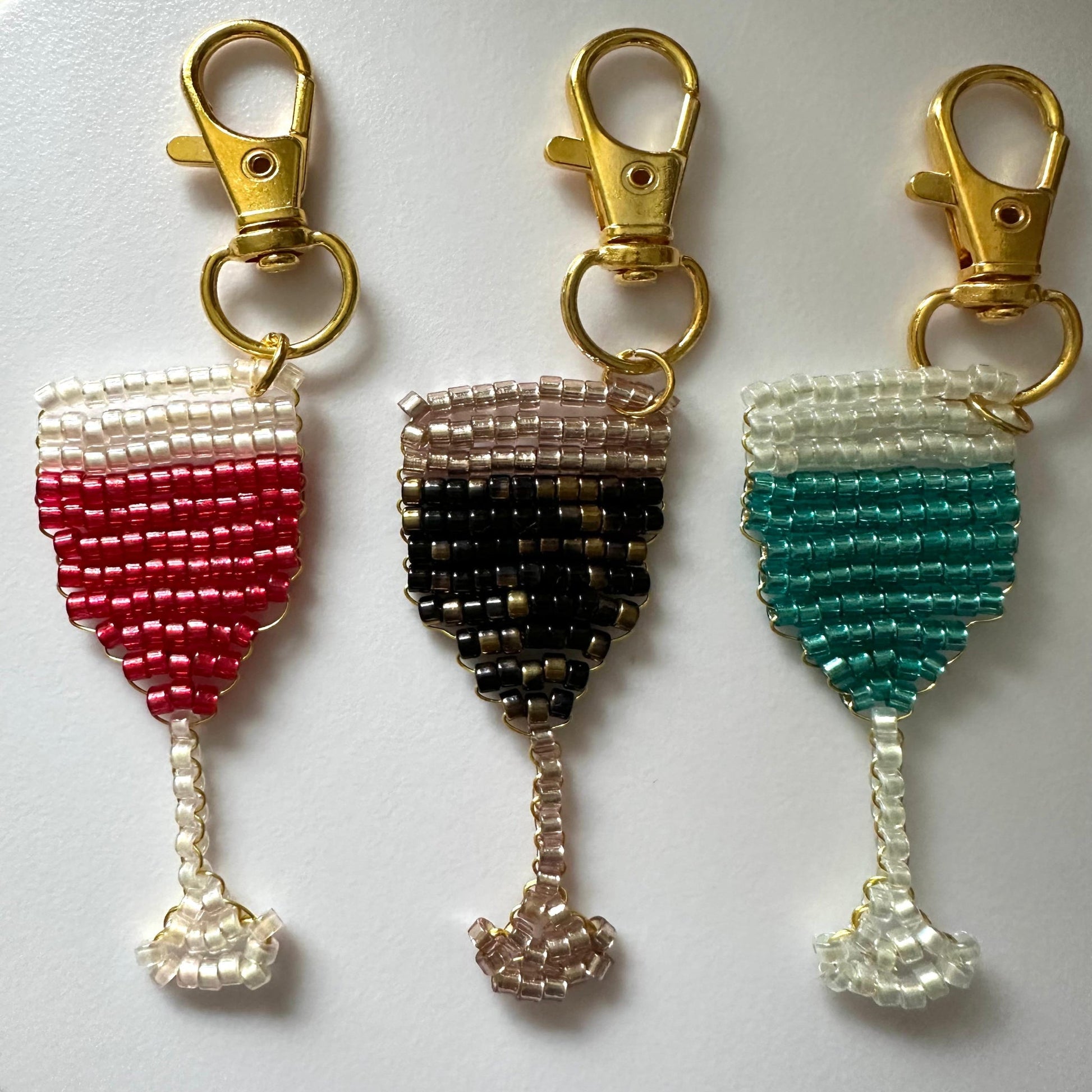 BEADED CHAMPAGNE GLASS Handmade Keychain