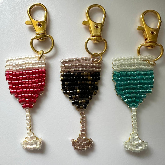 BEADED CHAMPAGNE GLASS Handmade Keychain