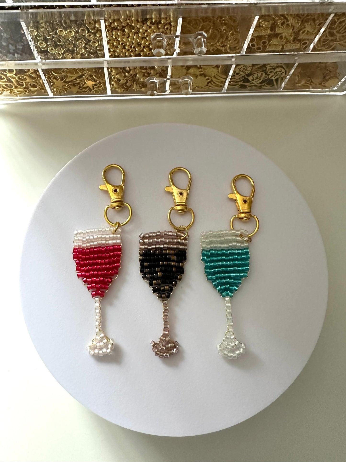 BEADED CHAMPAGNE GLASS Handmade Keychain