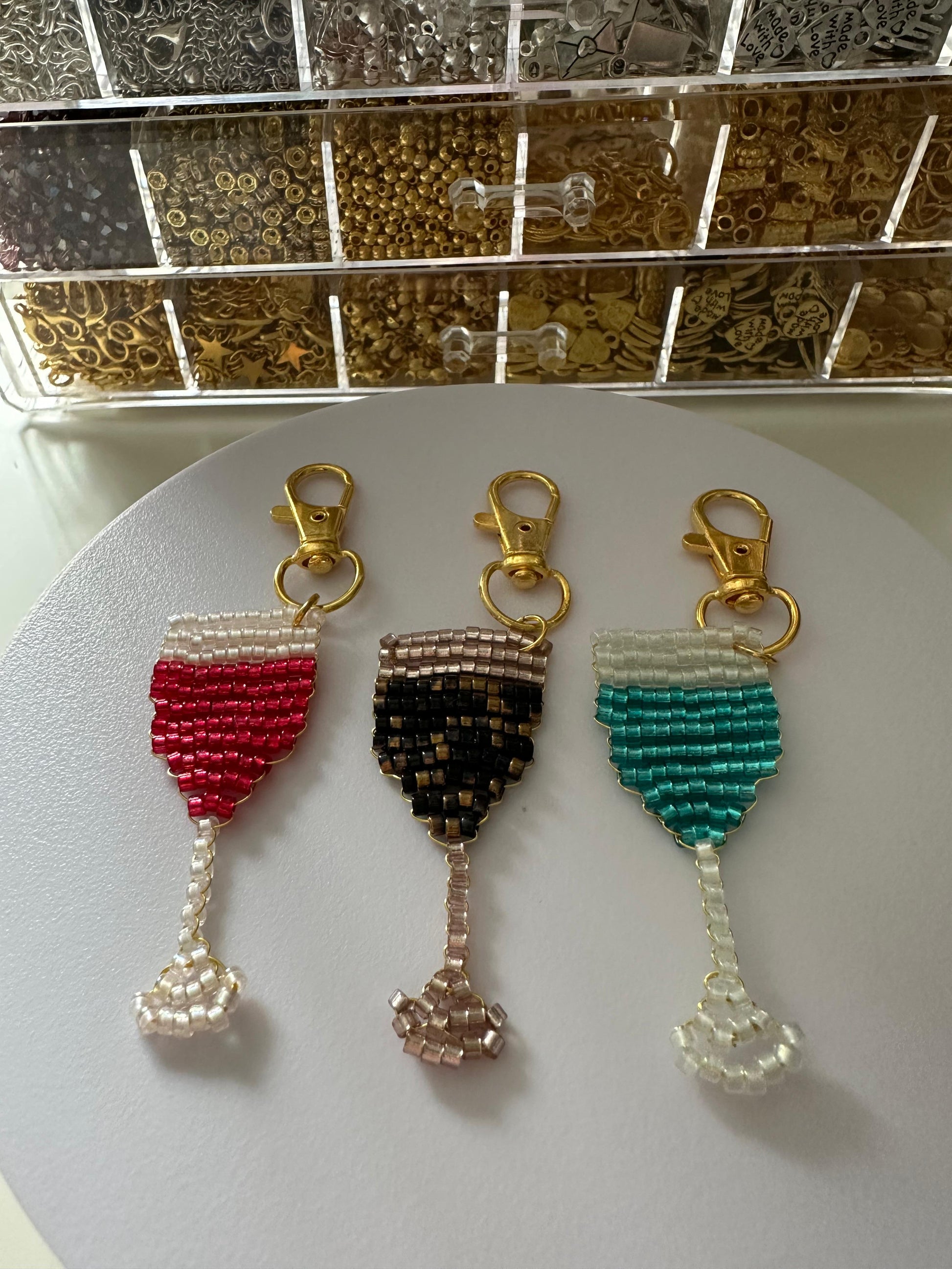 BEADED CHAMPAGNE GLASS Handmade Keychain