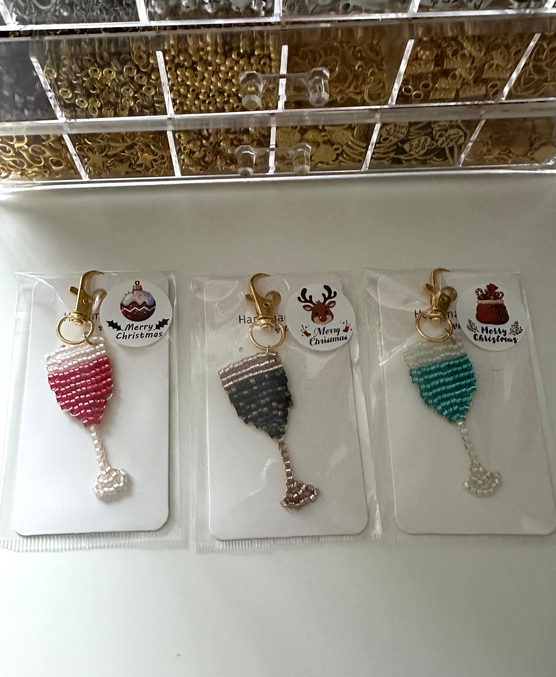 BEADED CHAMPAGNE GLASS Handmade Keychain