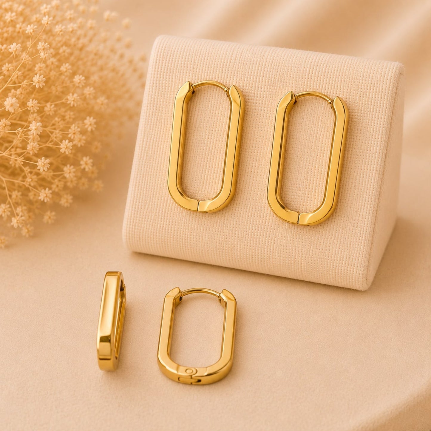 Luxe rectangle stainless steel earrings with 18K gold plating and sleek geometric design