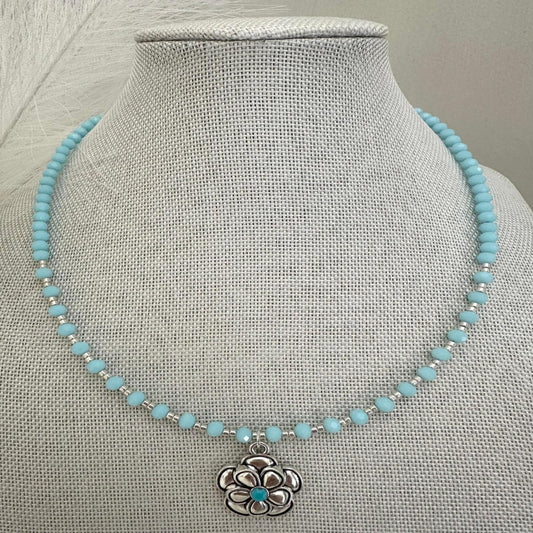 SILVER-BLUE BLOSSOM Handmade Necklace