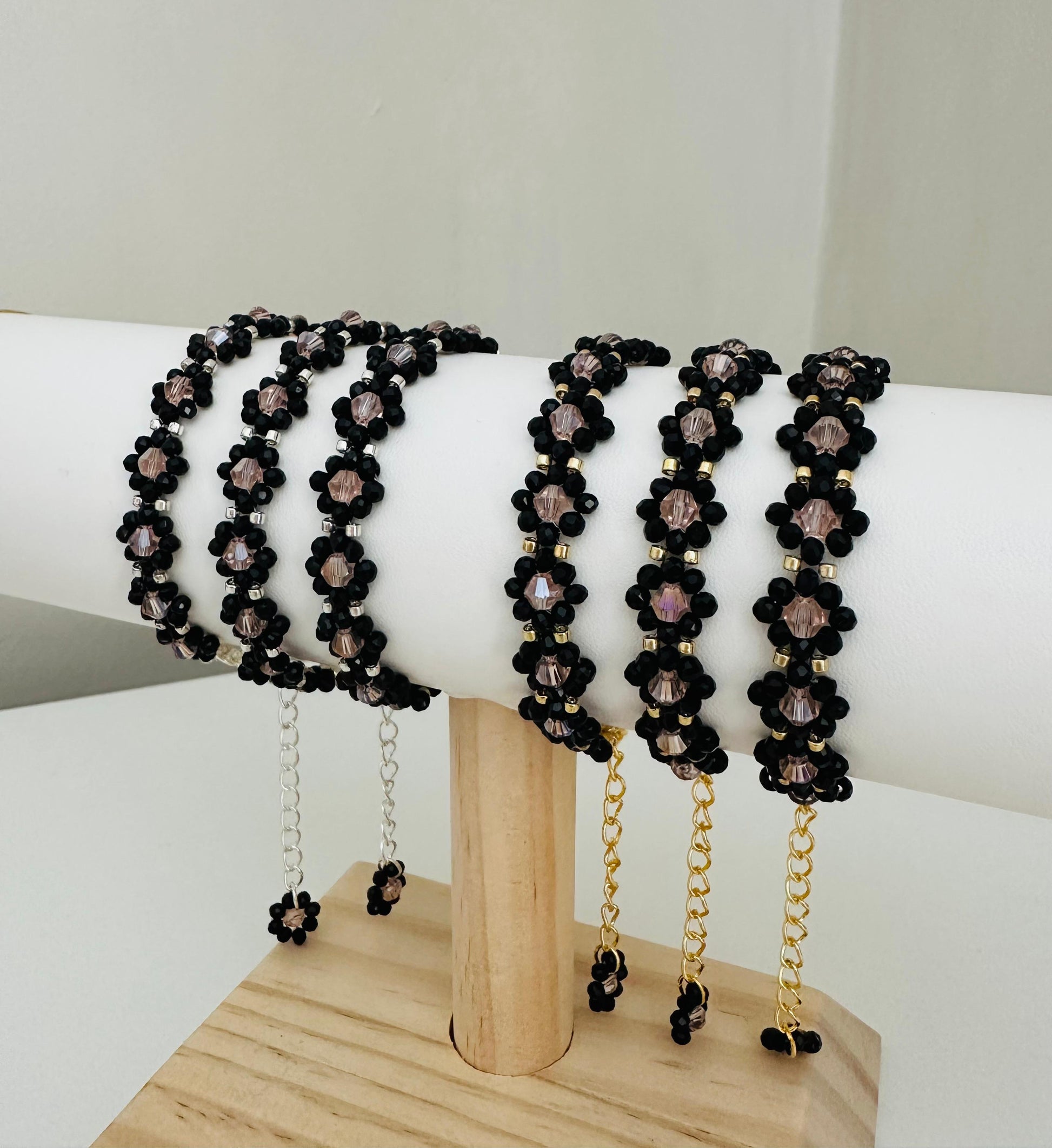 DARK FLORAL Handmade Bracelet - Gold or Silver Options