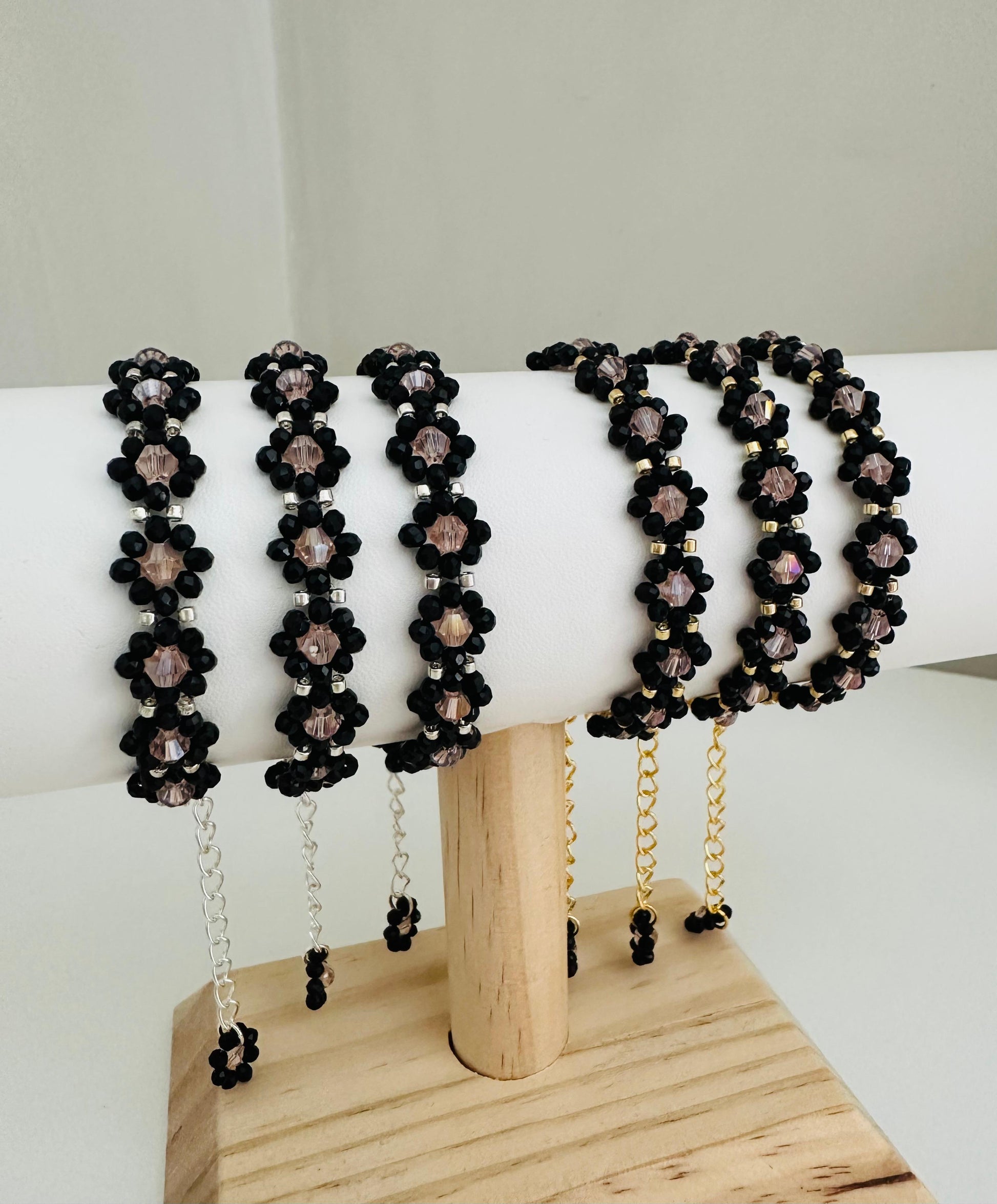 DARK FLORAL Handmade Bracelet - Gold or Silver Options