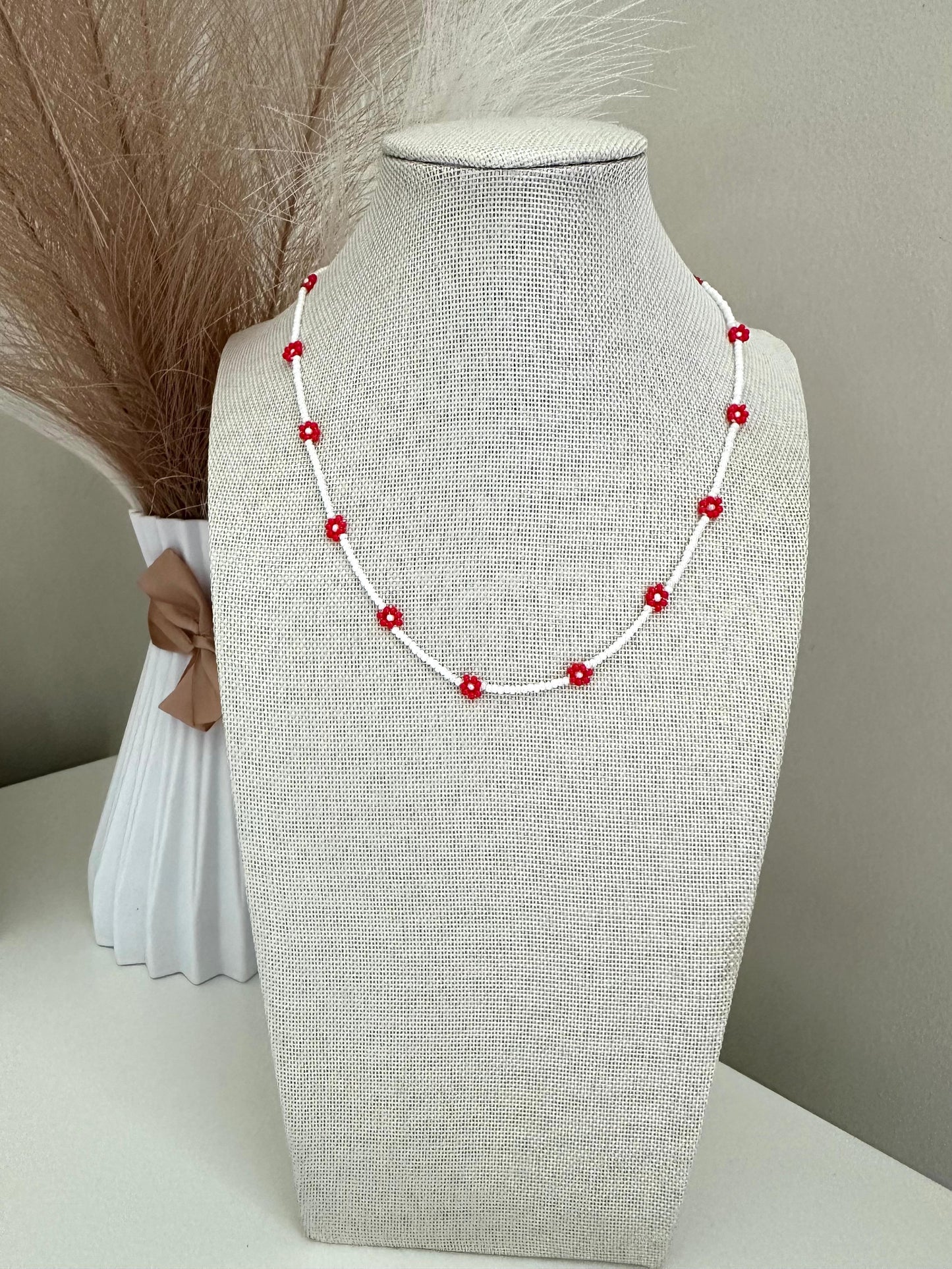 RED BLOOM DELIGHT Handmade Necklace - Elegant & Customizable Jewelry