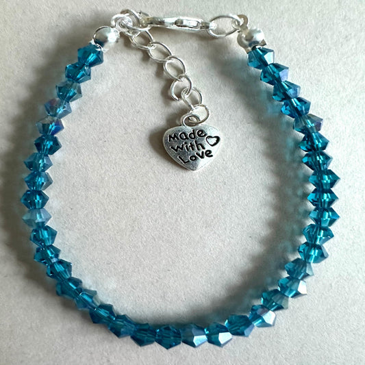 DARK TURQUOISE SILVER GLASS Handmade Bracelet 