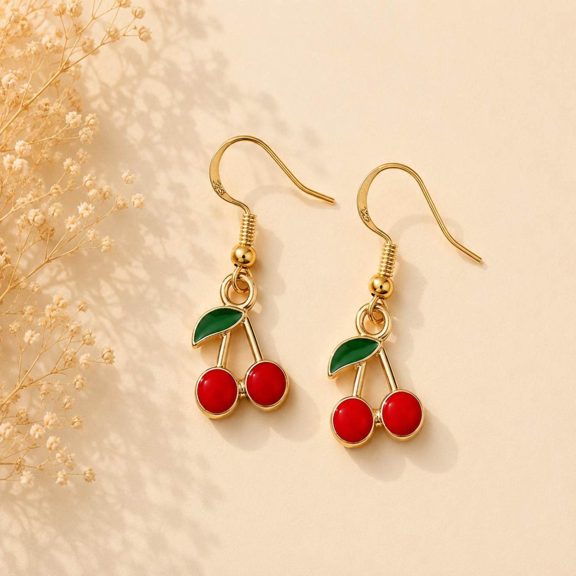 CHERRY golden earrings 18K gold plated handmade elegant stylish accessory