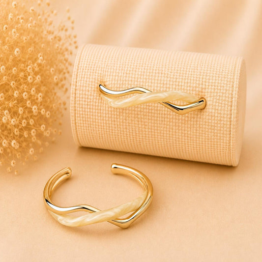 MIRUNA golden adjustable bangle bracelet 18K gold-plated alloy elegant cable wire design