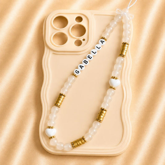 Handmade elegant custom lettered phone charm with glass beads and customizable letters