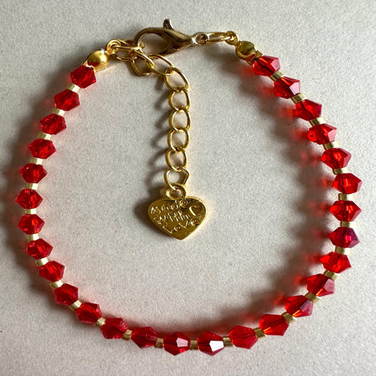  RED and GOLD GLASS Handmade Bracelet