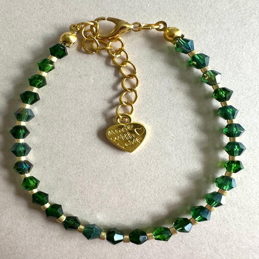 GREEN and GOLD GLASS Handmade Bracelet