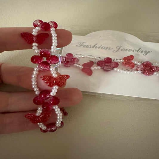 RED BUTTERFLY BLISS Stretch Handmade Bracelet 