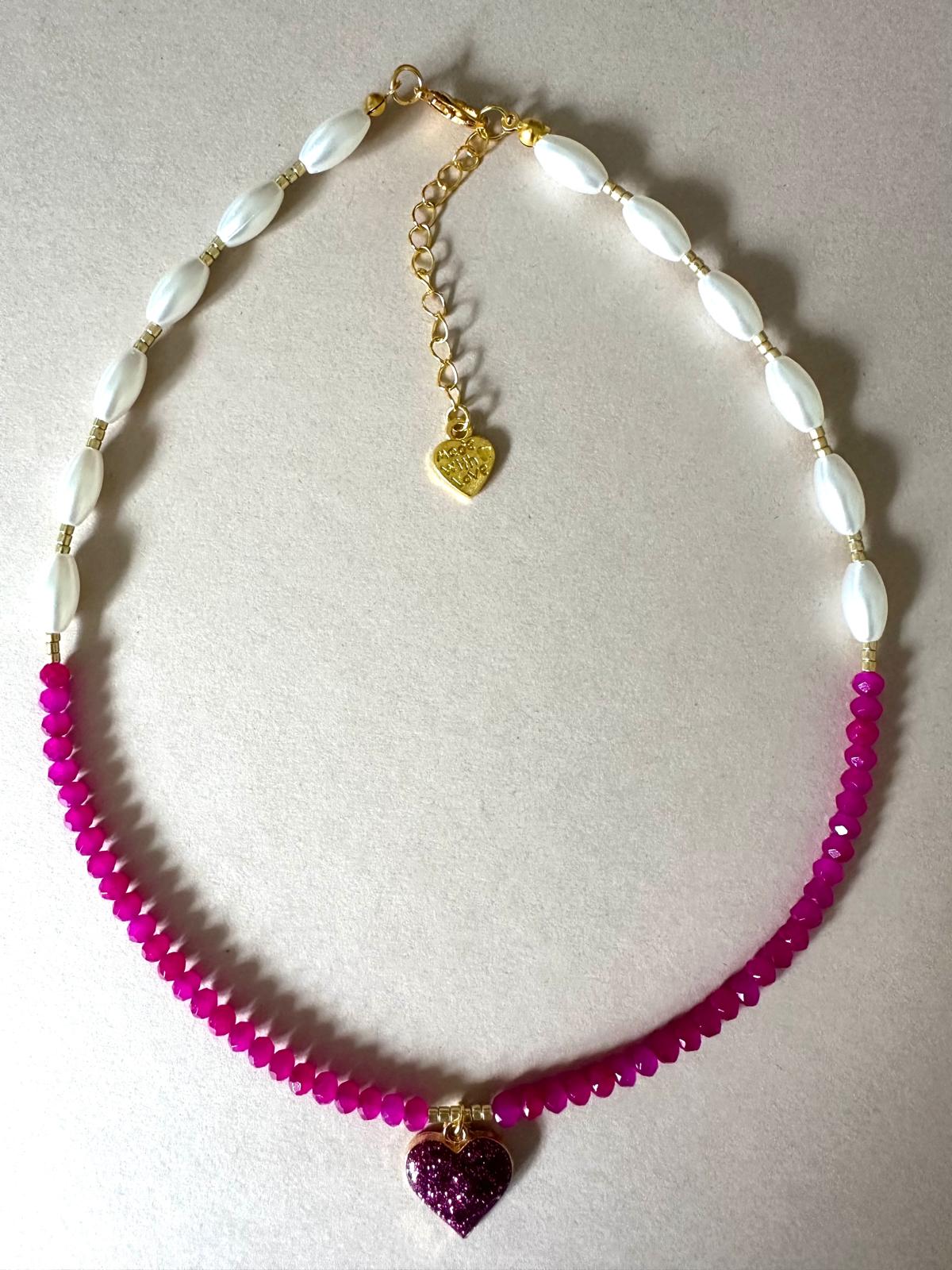 PEARLY FUCHSIA LOVE Handmade Necklace