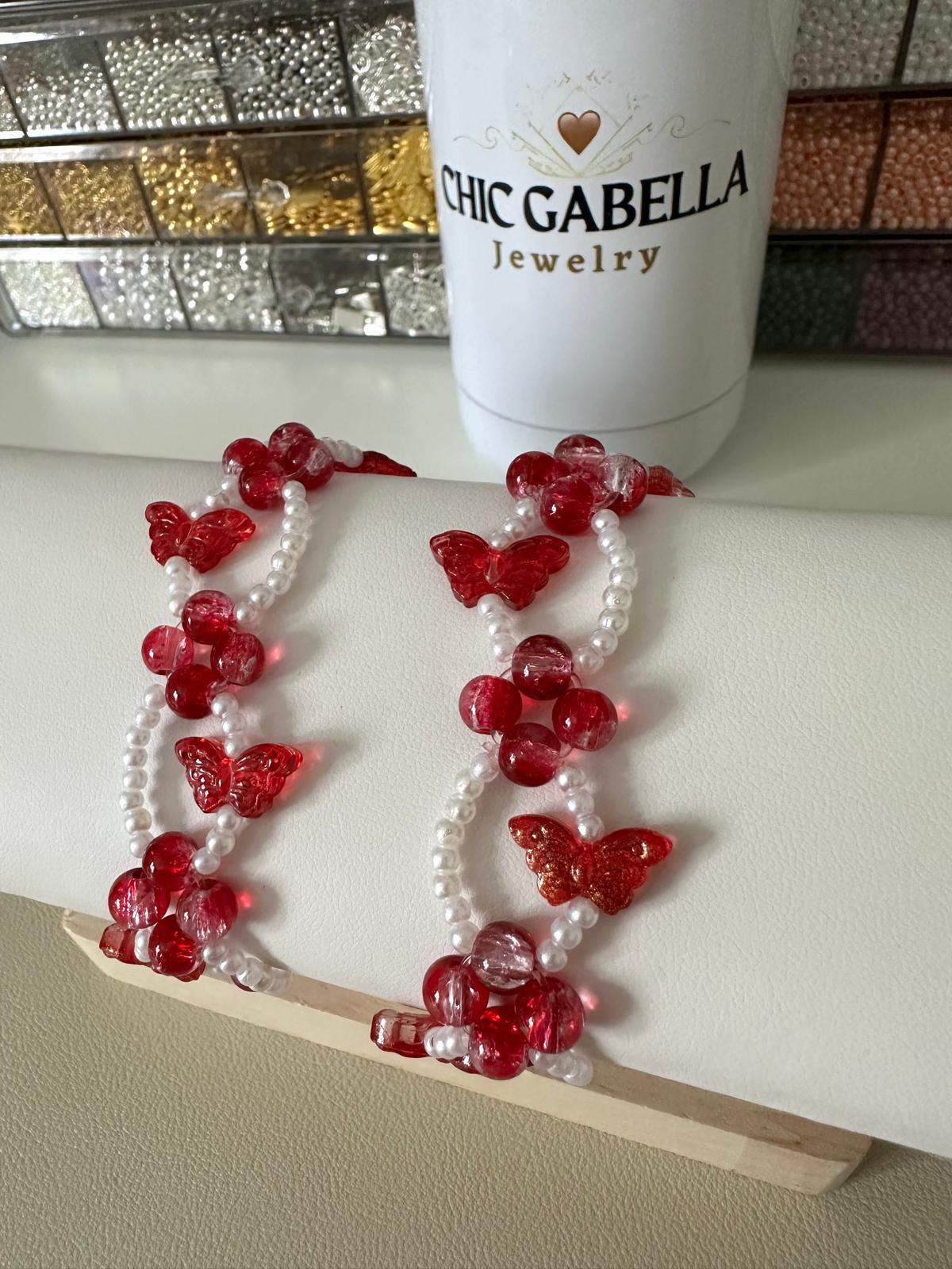 RED BUTTERFLY BLISS Stretch Handmade Bracelet 