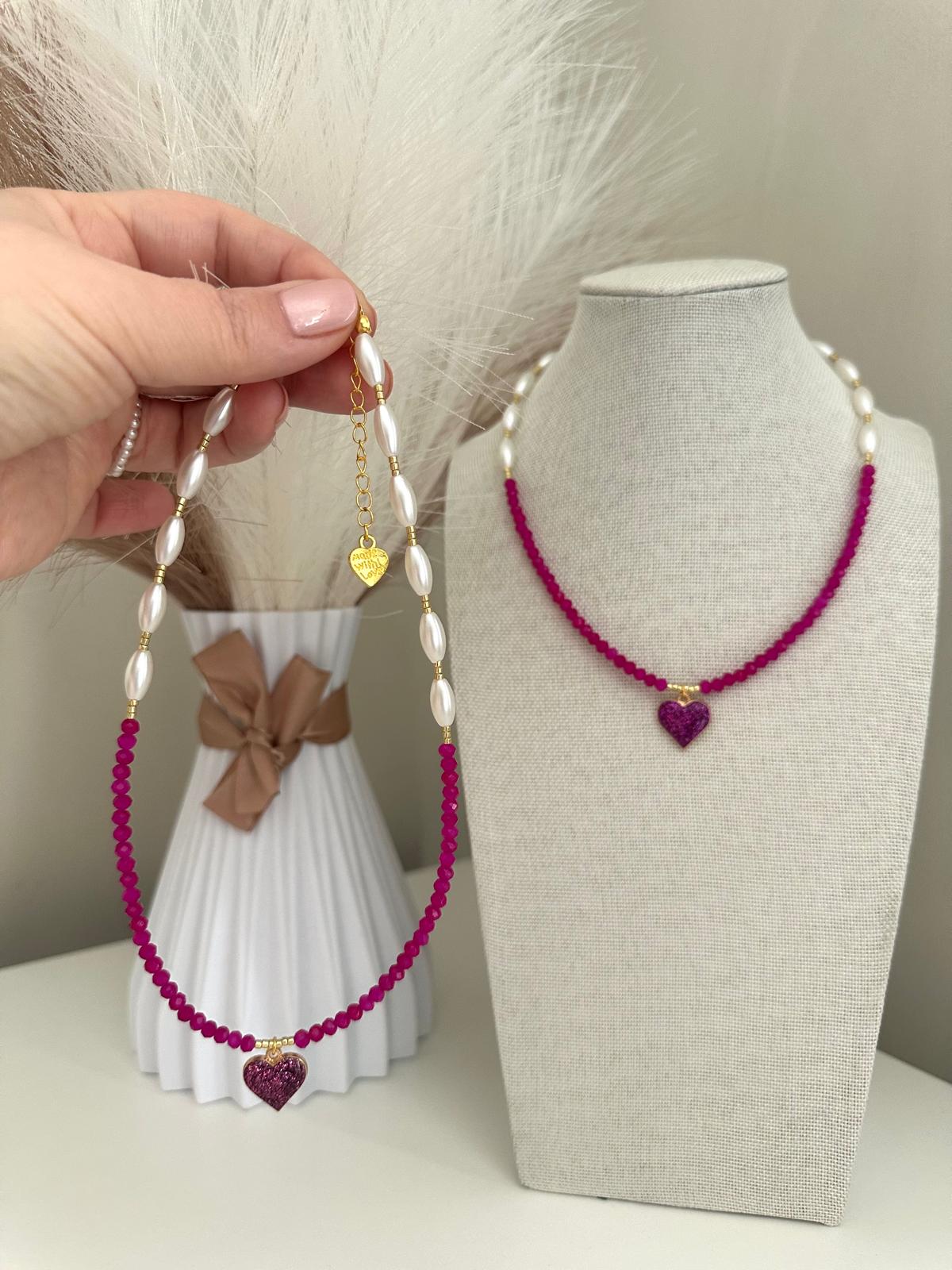 PEARLY FUCHSIA LOVE Handmade Necklace