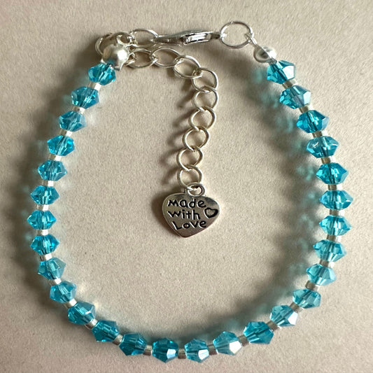 LIGHT TURQUOISE and SILVER GLASS Handmade Bracelet