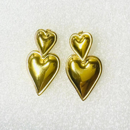 AVA Double Heart Gold Earrings