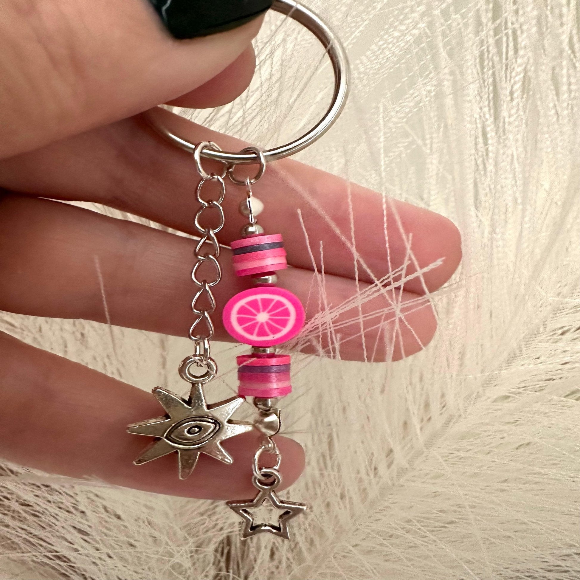 Handmade PINK POLYMER CLAY & STAR Keychain