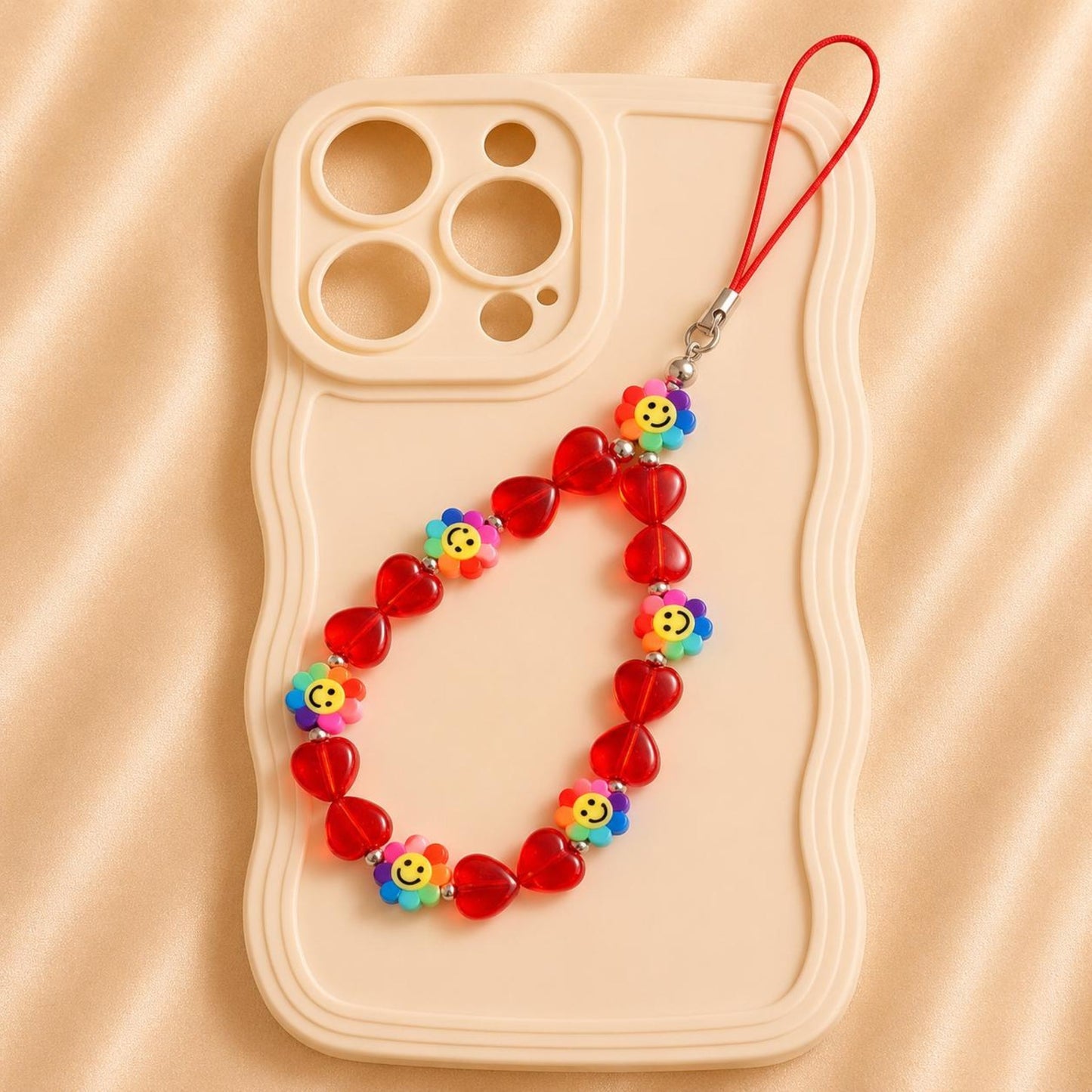 Handmade cheerful love phone charm with colorful beads for phone, AirPods, keys, and bags