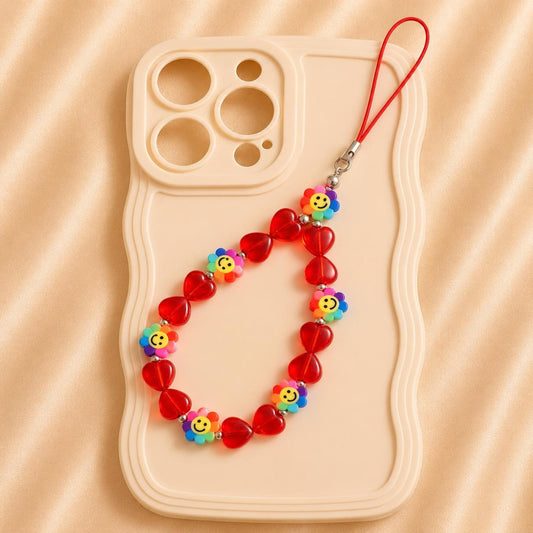Handmade cheerful love phone charm with colorful beads for phone, AirPods, keys, and bags