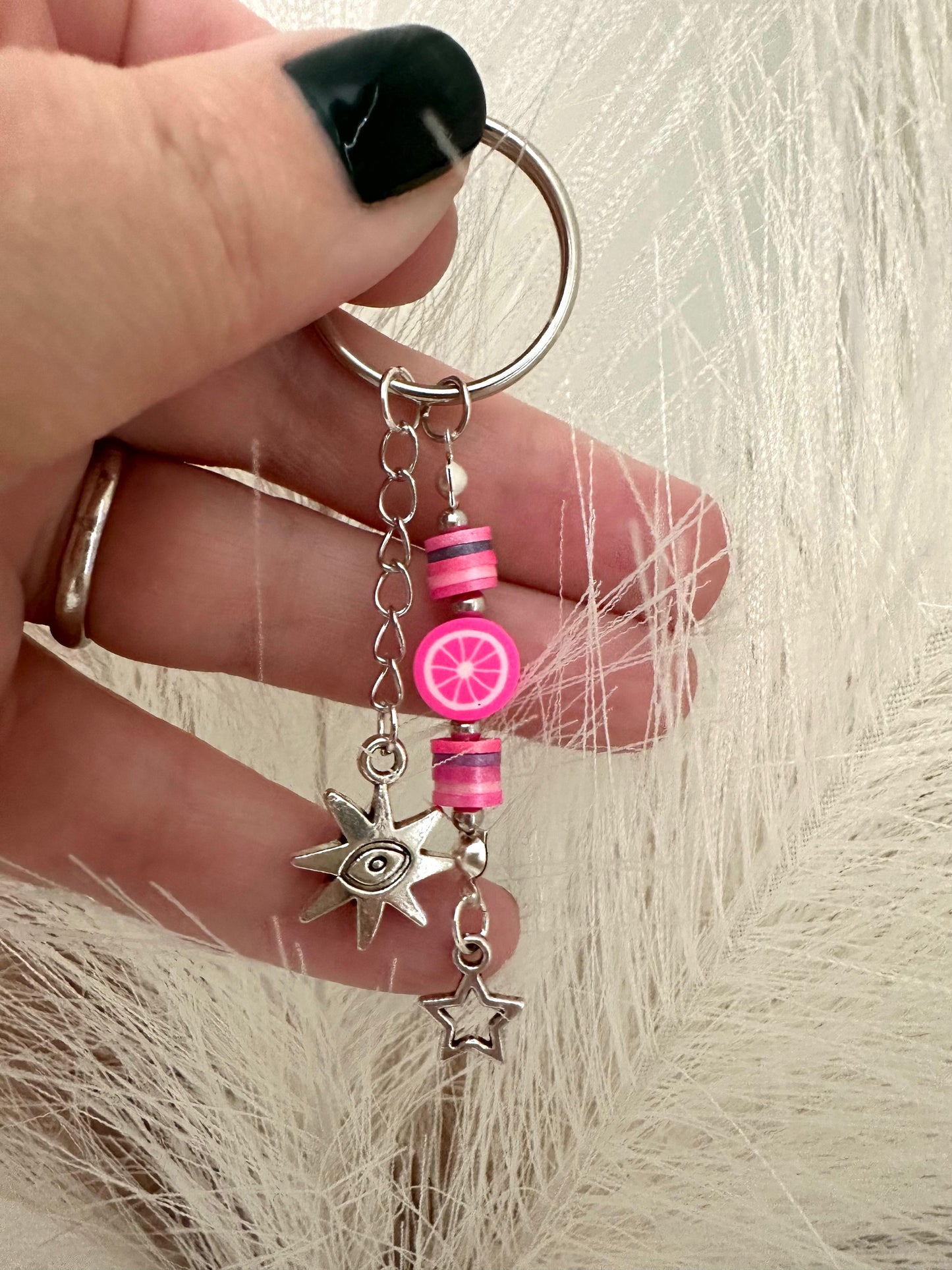 Handmade PINK POLYMER CLAY & STAR Keychain