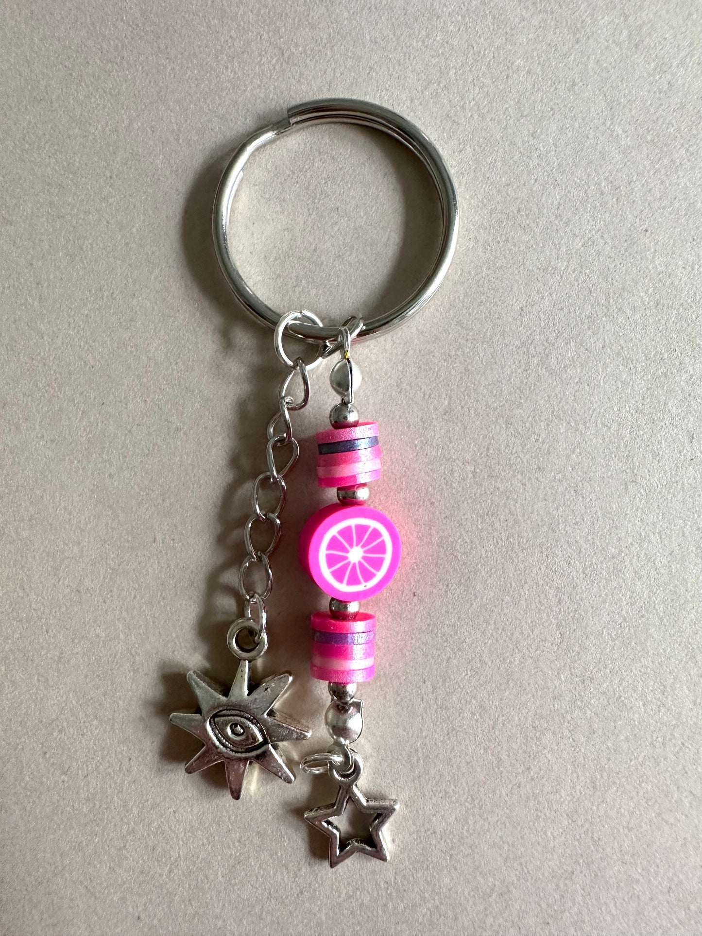 Handmade PINK POLYMER CLAY & STAR Keychain