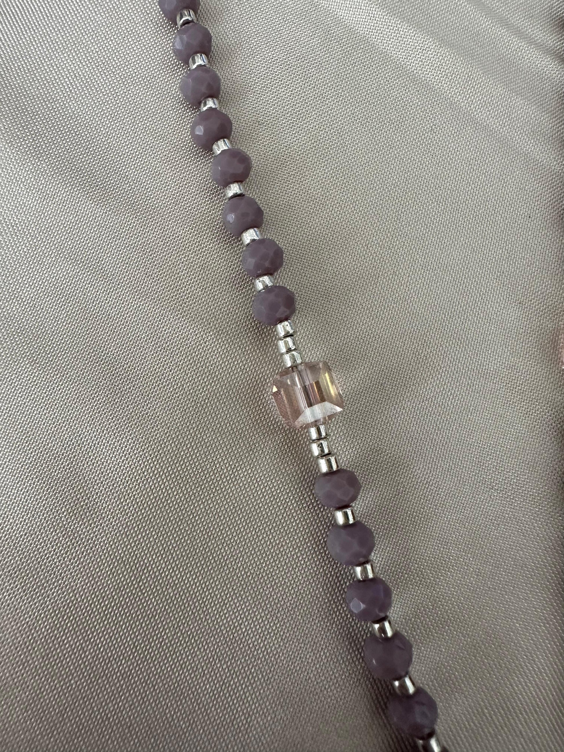 Lilac Grace handmade rosary with lilac glass beads and silver tone crucifix