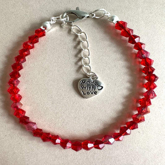 RED SILVER GLASS Handmade Bracelet