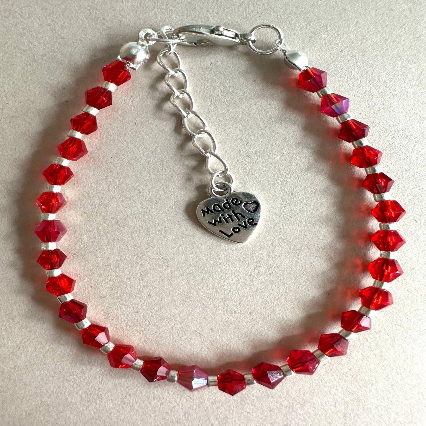 RED and SILVER GLASS Handmade Bracelet 