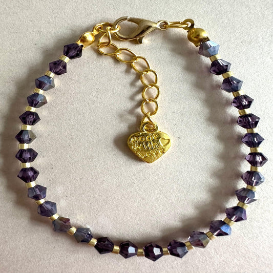 PLUM and GOLD GLASS Handmade Bracelet 