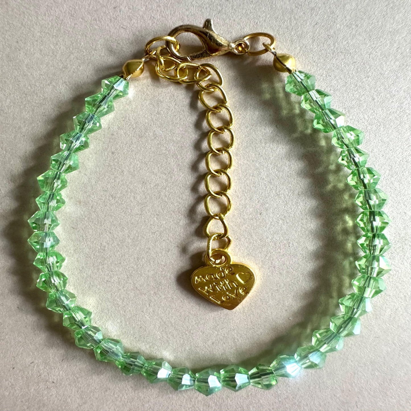 LIGHT GREEN GOLD GLASS Handmade Bracelet