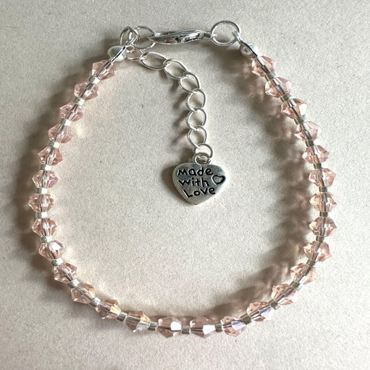 PINK and SILVER GLASS Handmade Bracelet