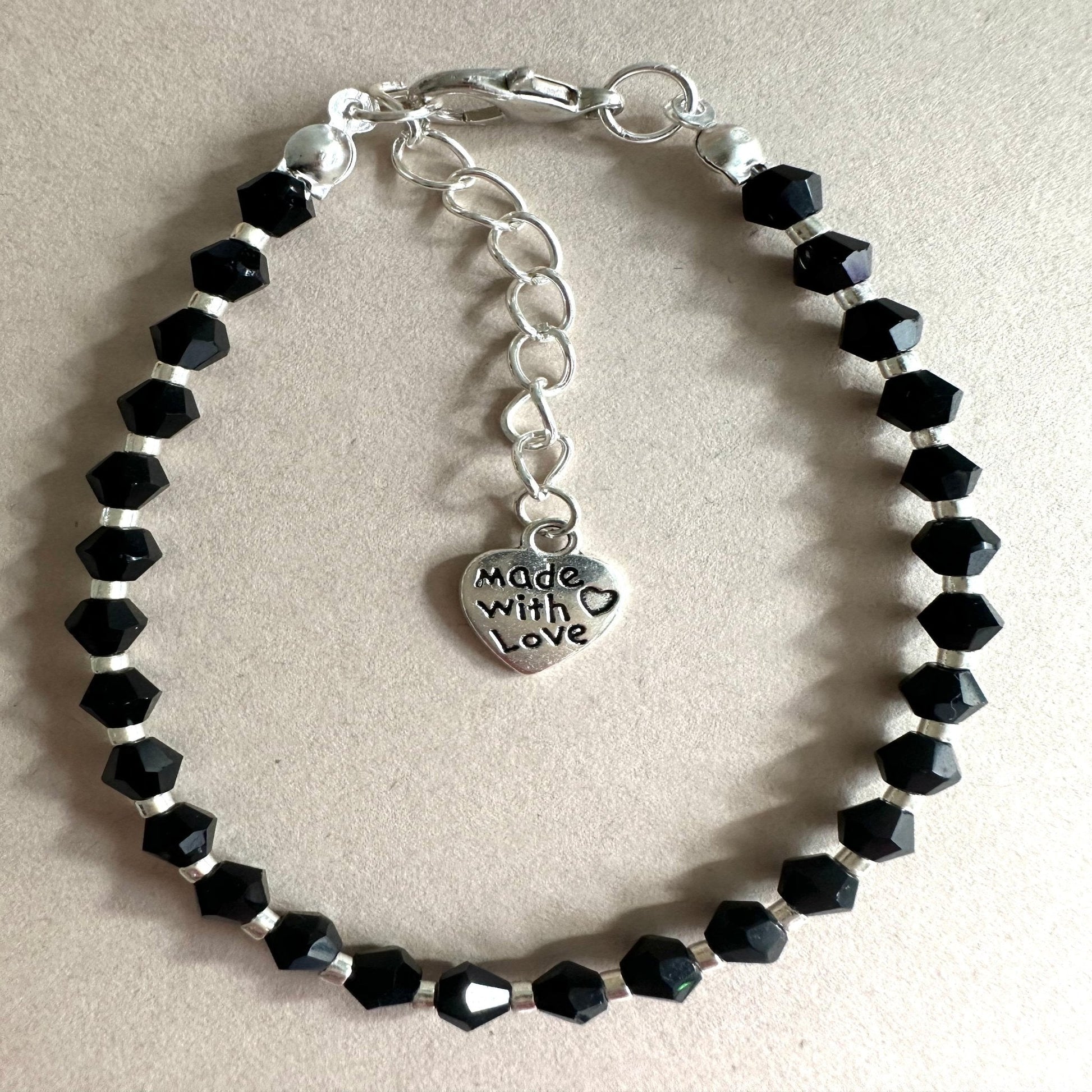  BLACK and SILVER GLASS Handmade Bracelet 