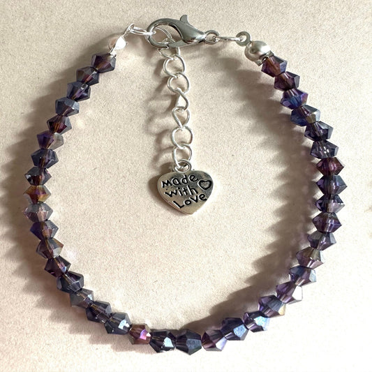 PLUM SILVER GLASS Handmade Bracelet