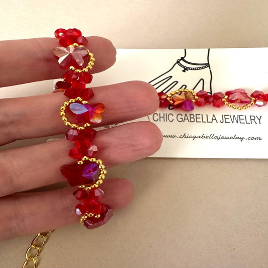 RED BUTTERFLY SPARKLE Handmade Bracelet