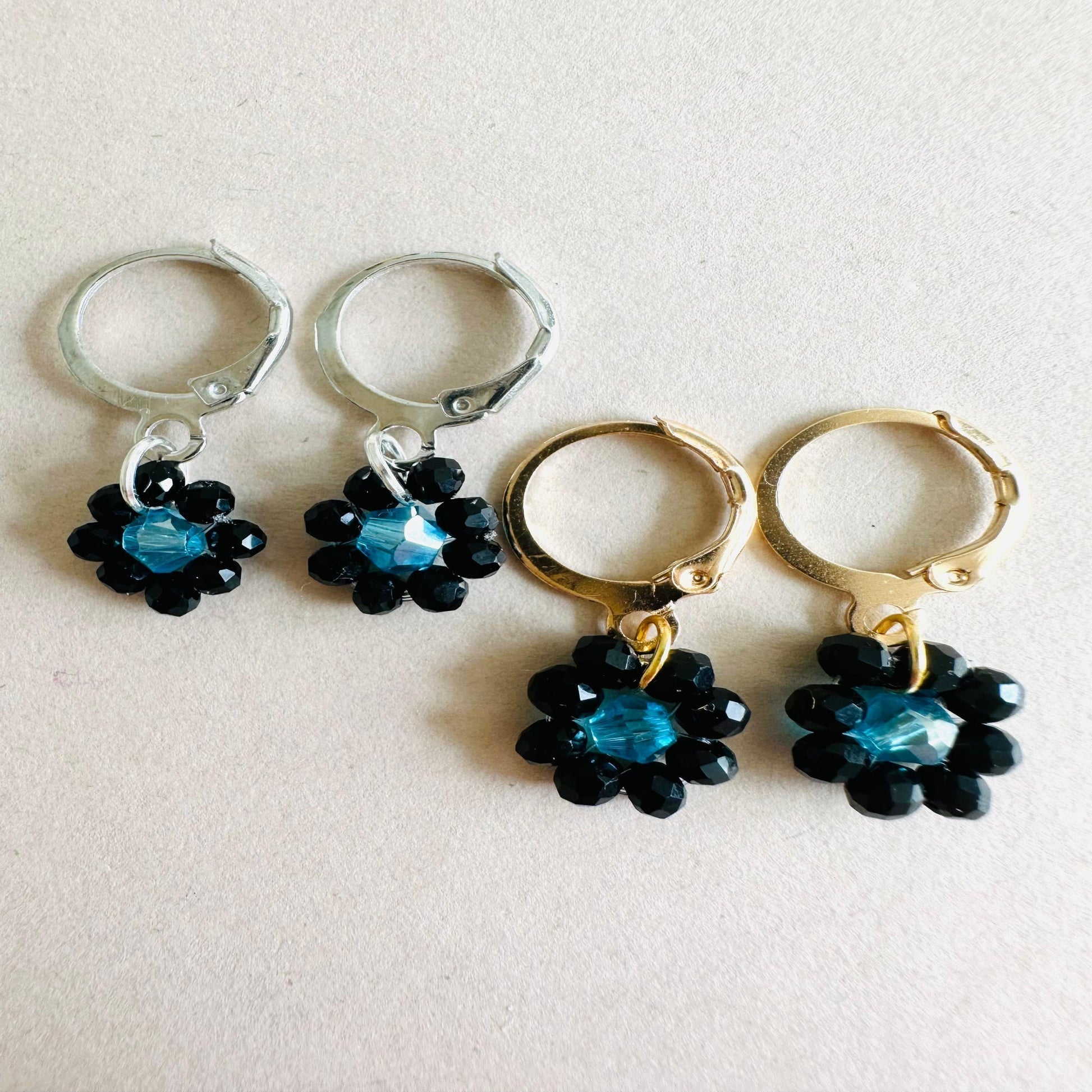 TURQUOISE NIGHT BLOOM Handmade Earrings - Gold or Silver Options