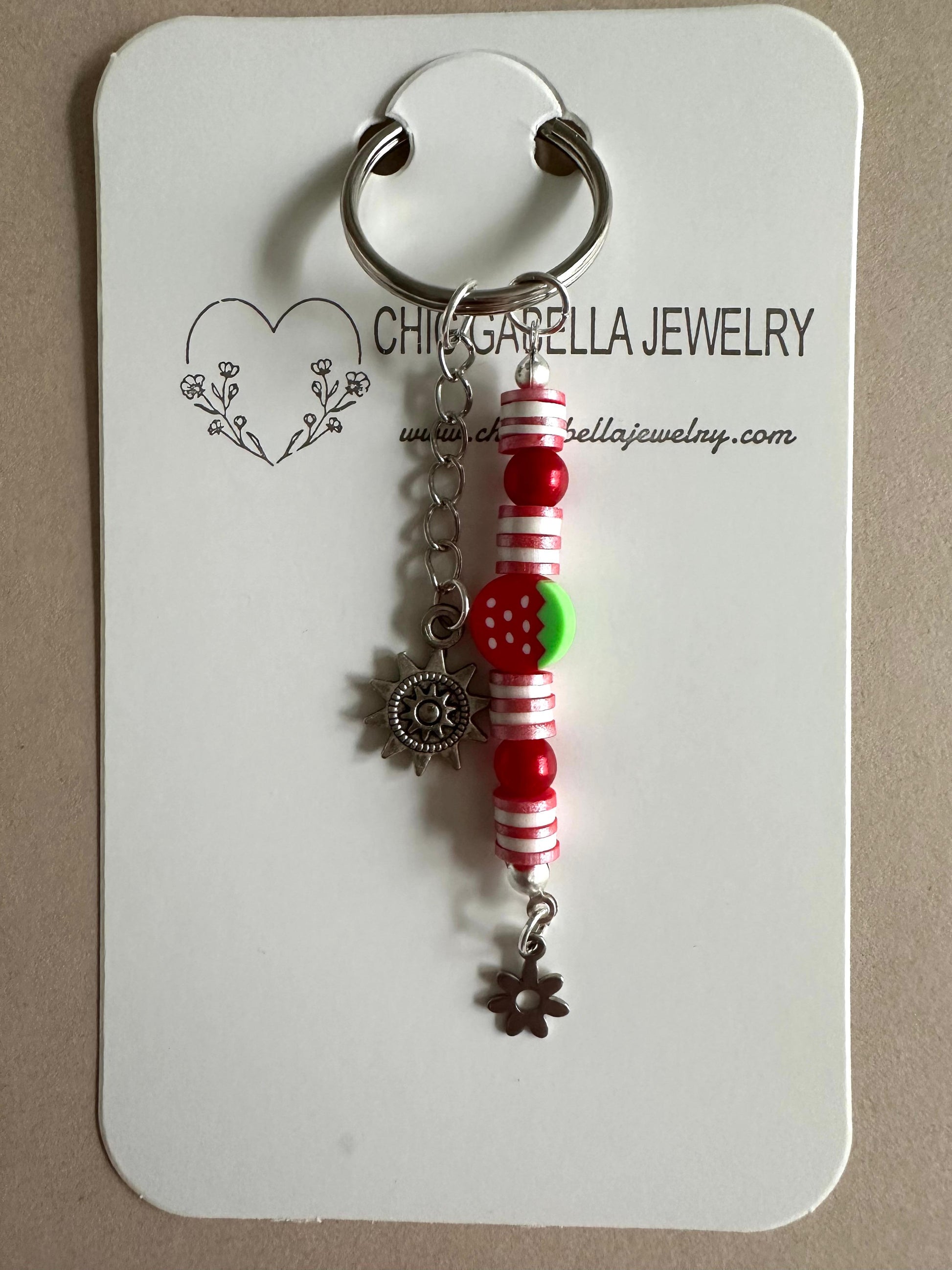 Handmade RED And WHITE POLYMER CLAY Keychain 