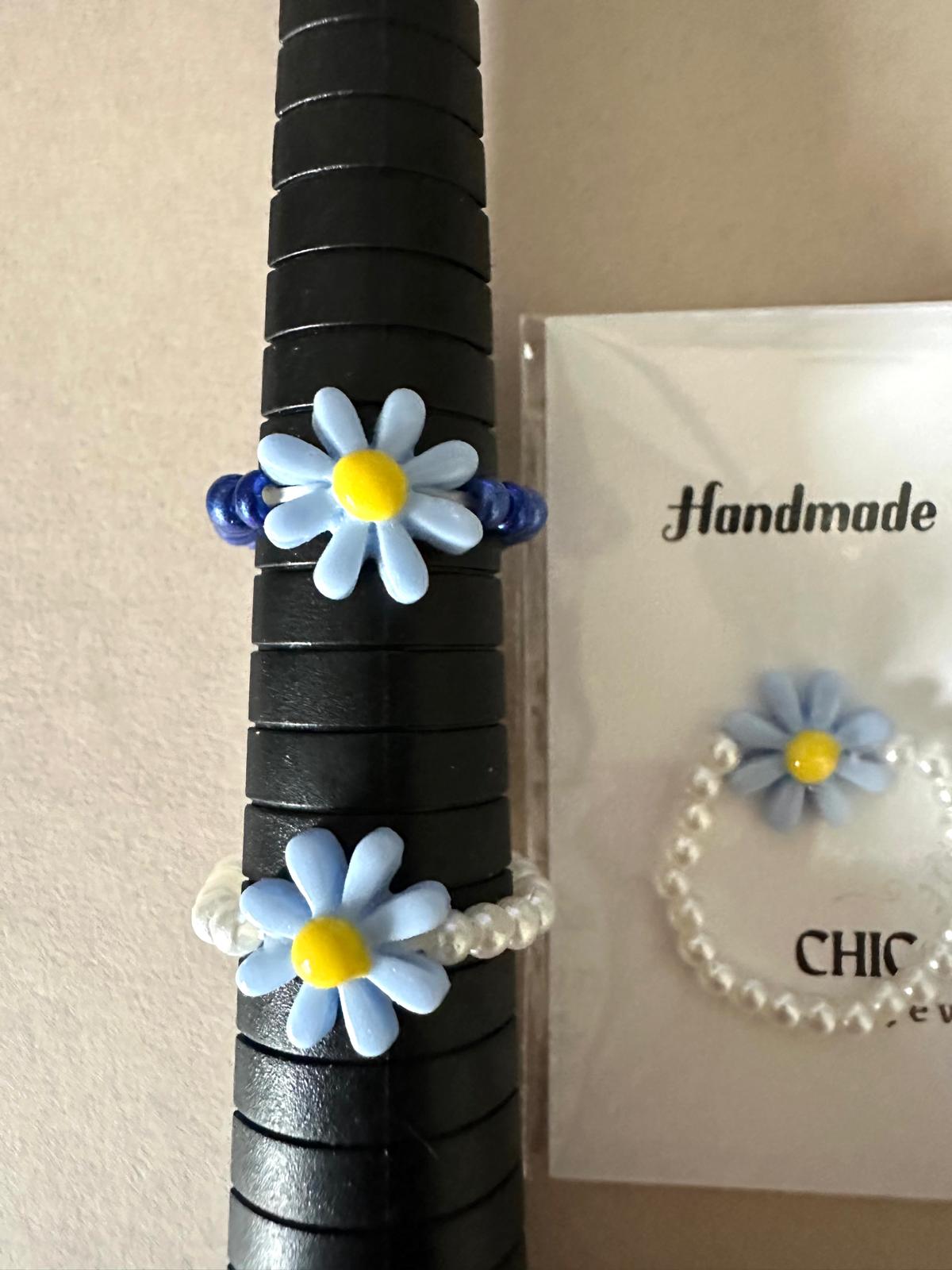  Handmade SIGNATURE FLOWERS Elastic Bead Rings